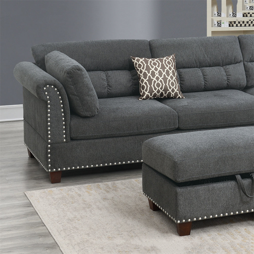 Reversible Sectional Sofa with Ottoman and Pillows