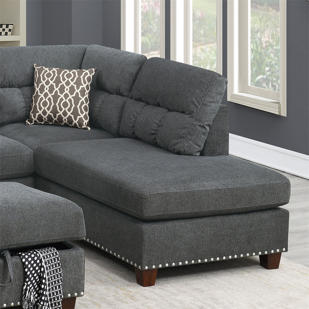 Reversible Sectional Sofa with Ottoman and Pillows