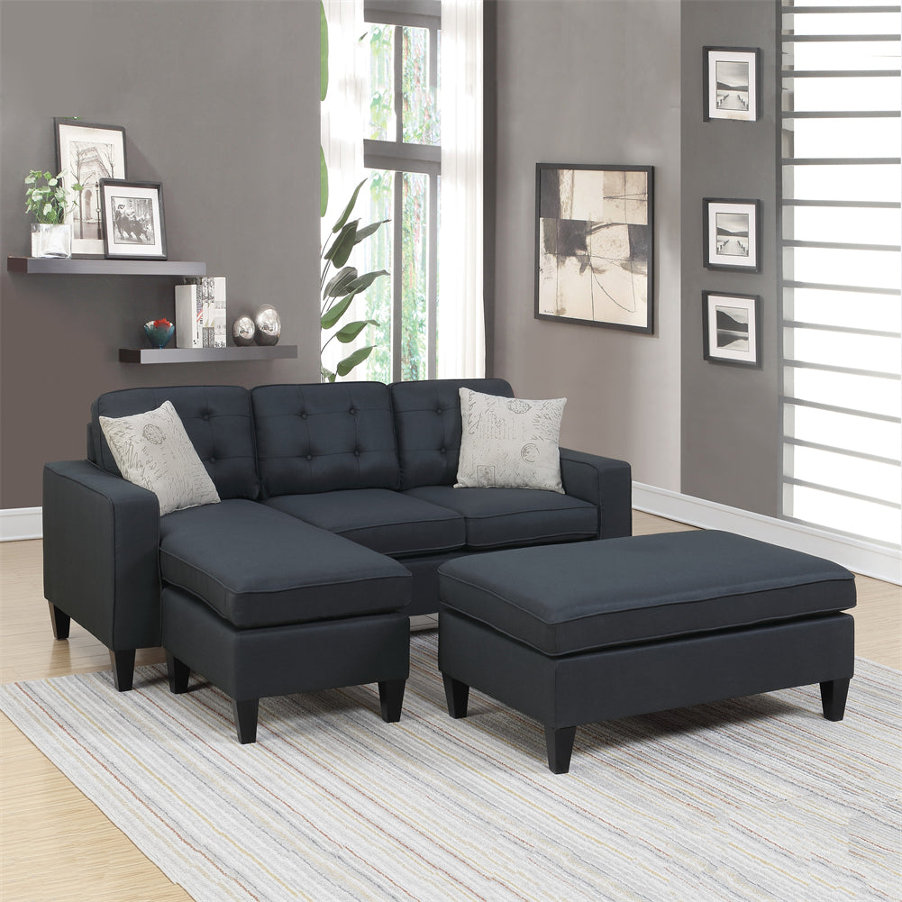 Reversible Sectional Sofa with Ottoman and Pillows