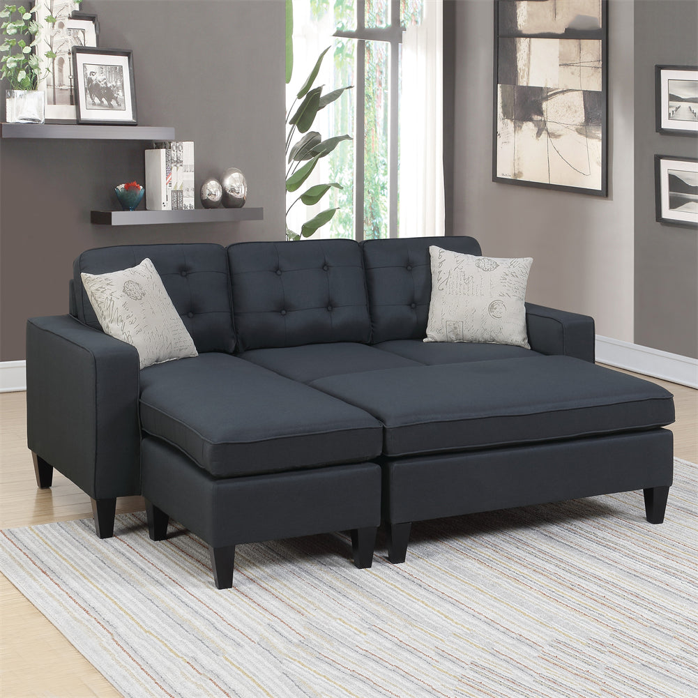 Reversible Sectional Sofa with Ottoman and Pillows