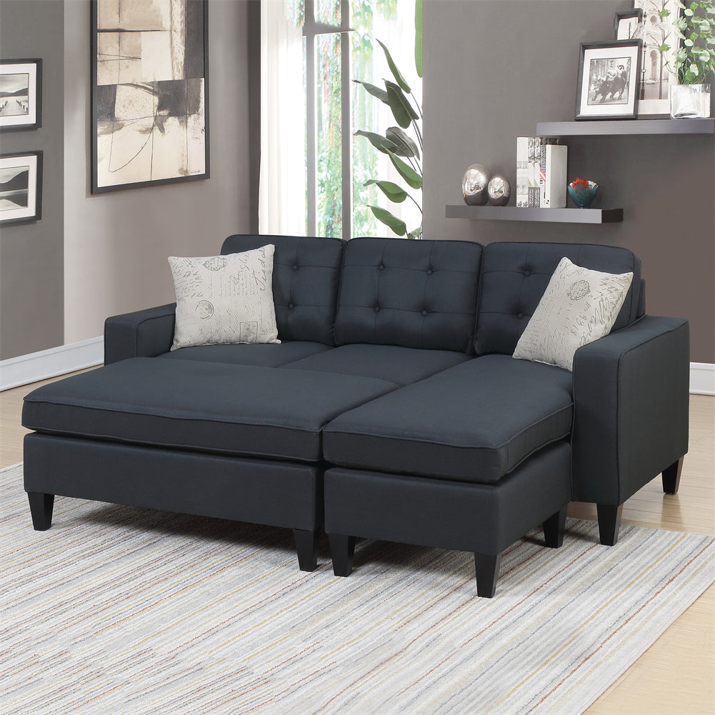 Reversible Sectional Sofa with Ottoman and Pillows