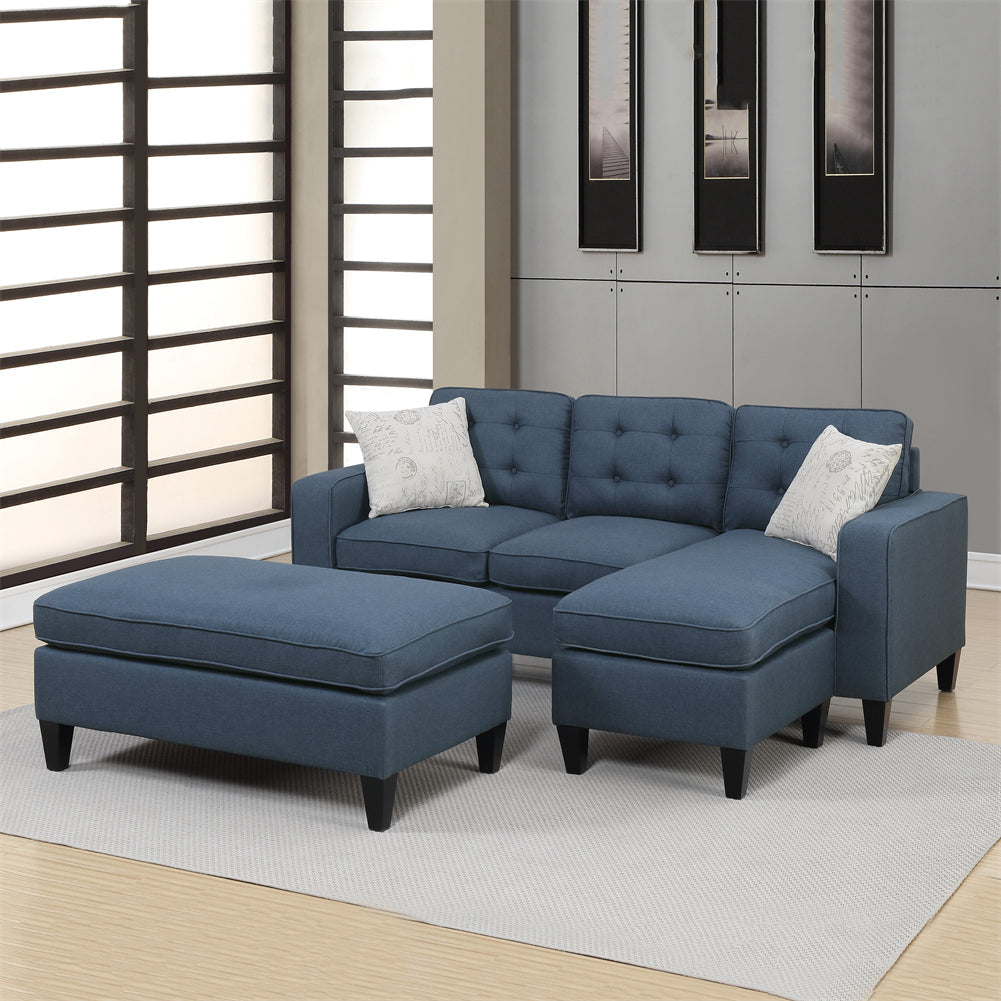 Reversible Sectional Sofa with Ottoman and Pillows