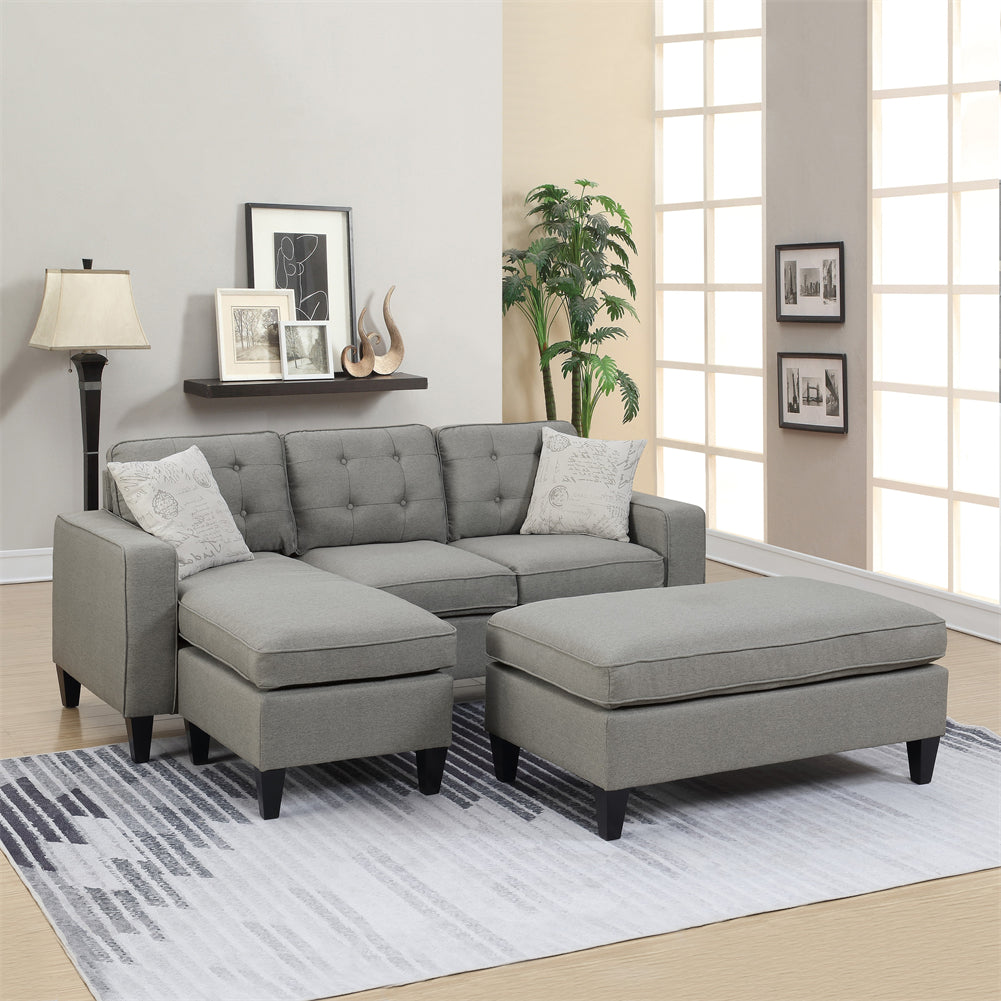 Reversible Sectional Sofa with Ottoman and Pillows