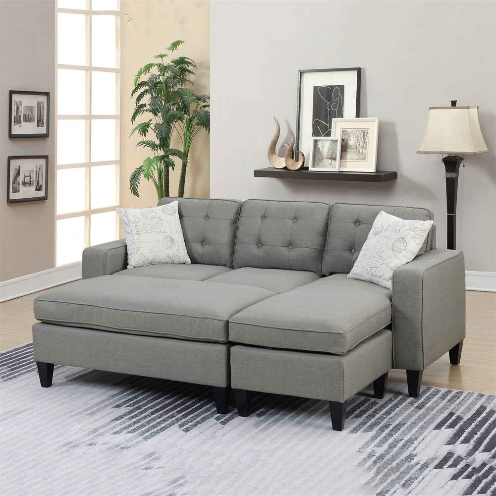 Reversible Sectional Sofa with Ottoman and Pillows