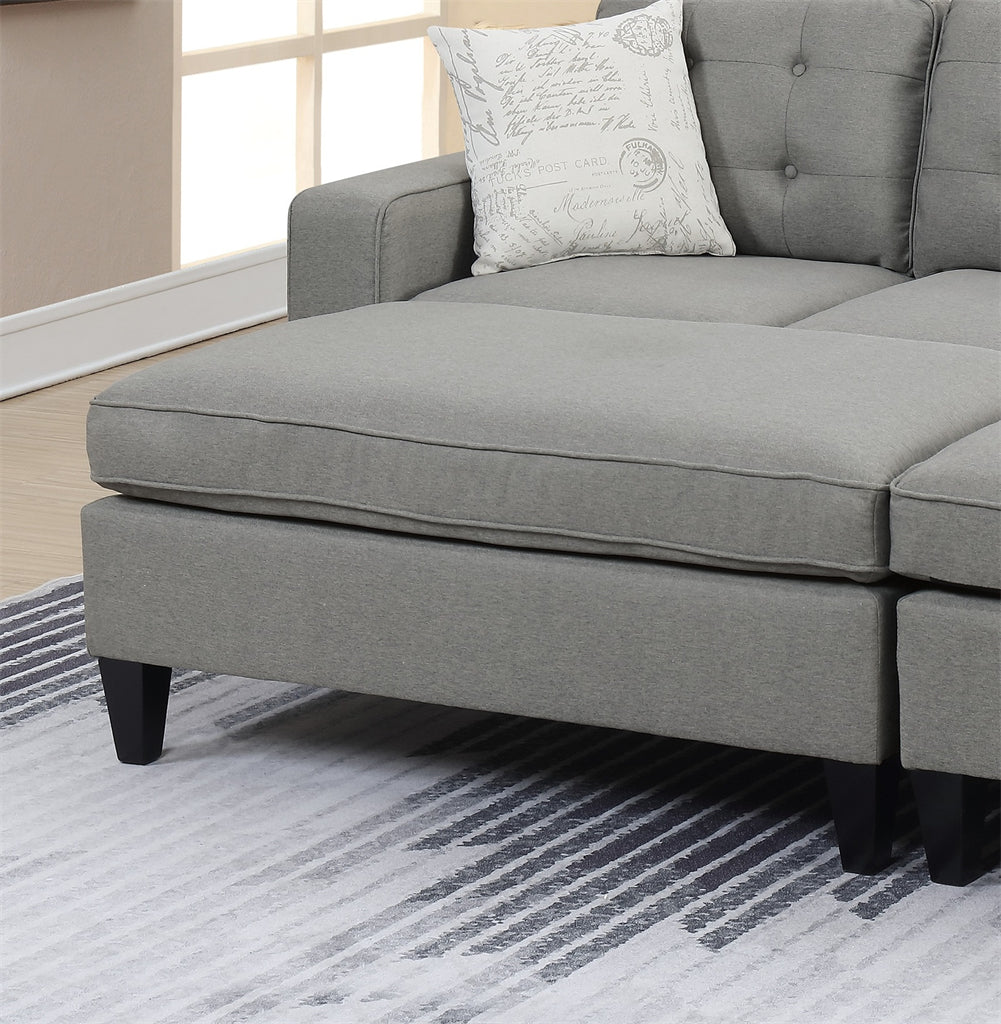 Reversible Sectional Sofa with Ottoman and Pillows