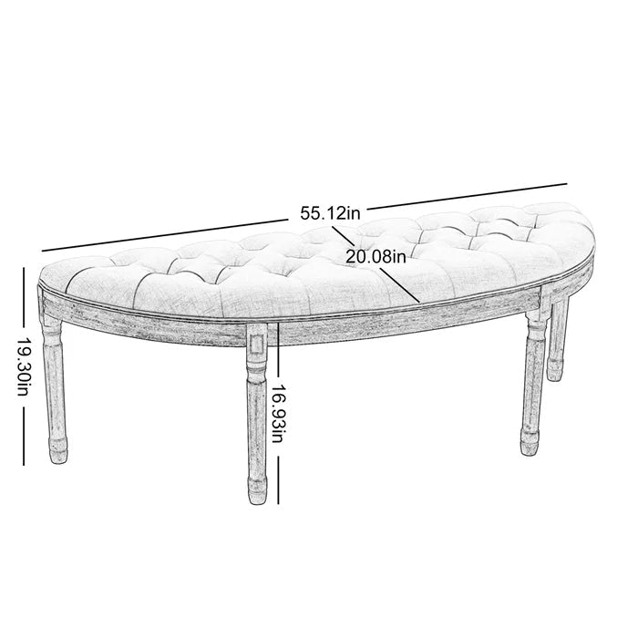 Half Moon French Vintage Bench With Padded Seat, White