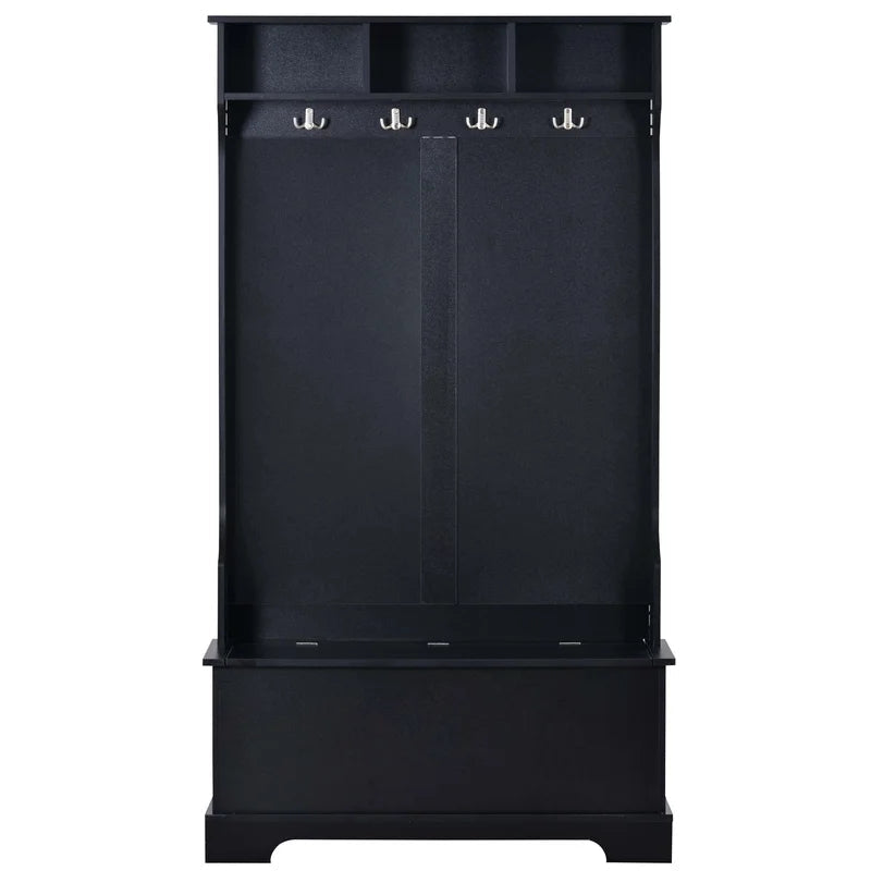 Hall Tree with 4 Hooks, Coat Hanger, Storage Bench Cabinet