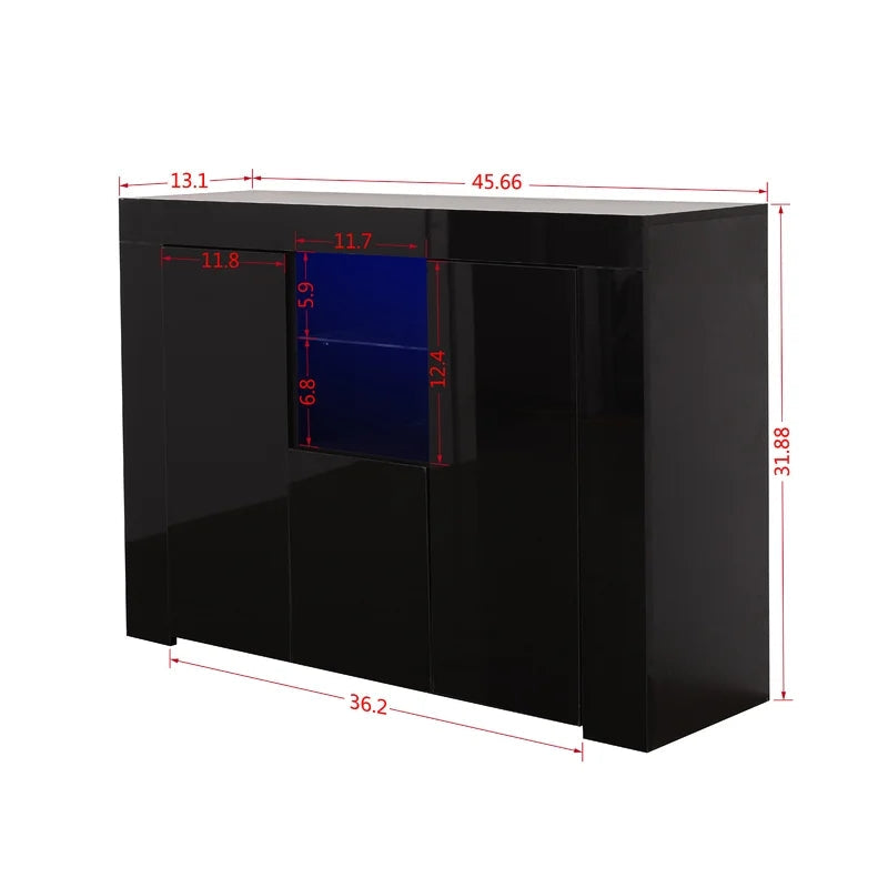 45 Inches Kitchen Sideboard Cupboard with LED Light, Black