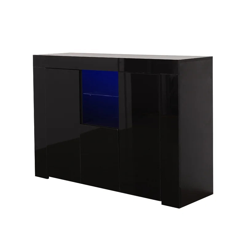 45 Inches Kitchen Sideboard Cupboard with LED Light, Black