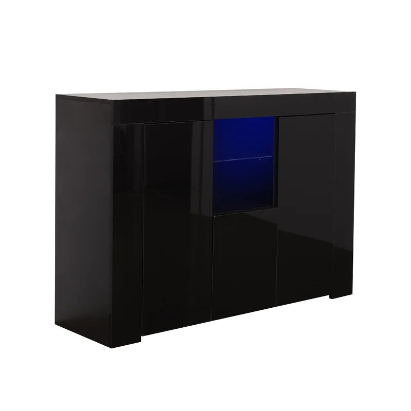 45 Inches Kitchen Sideboard Cupboard with LED Light, Black
