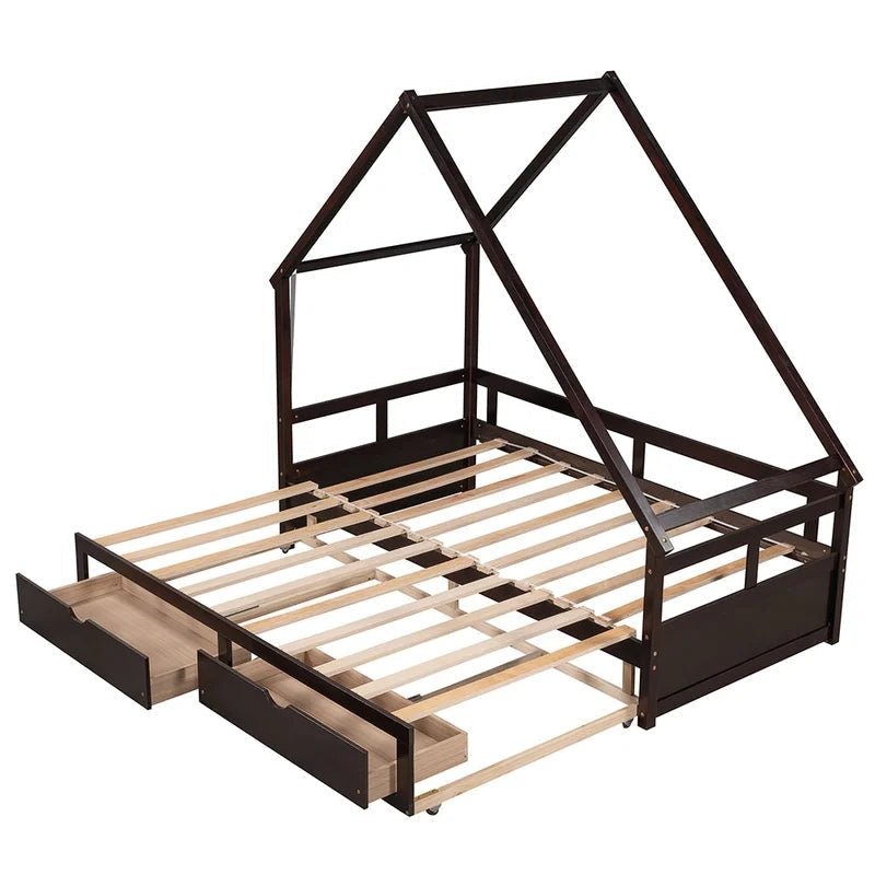 Twin Daybed Wooden House Bed, Espresso