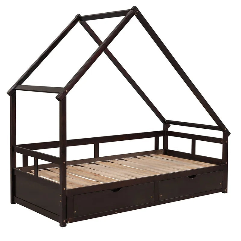 Twin Daybed Wooden House Bed, Espresso
