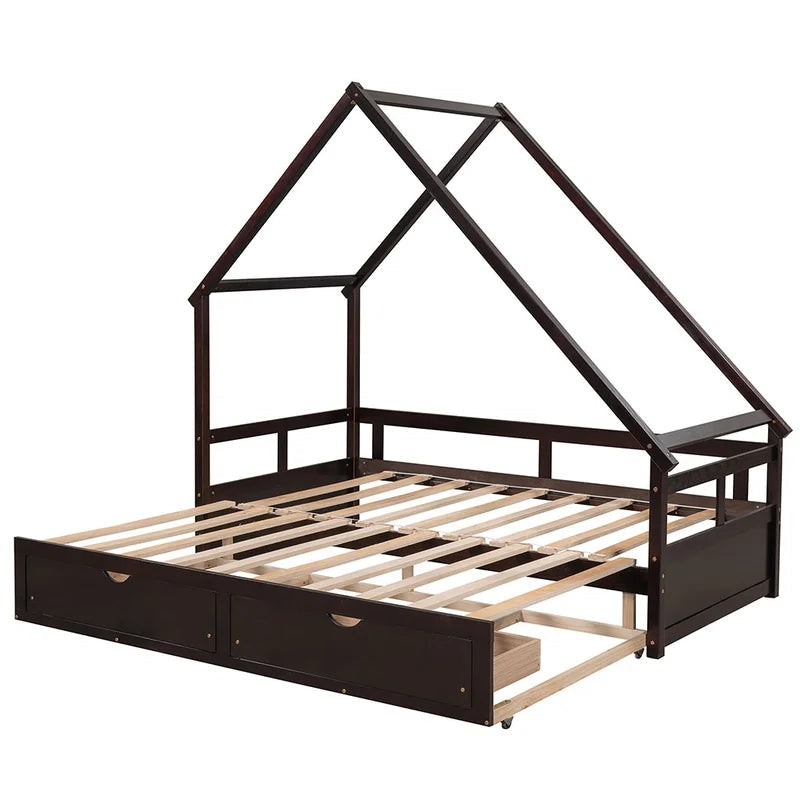 Twin Daybed Wooden House Bed, Espresso