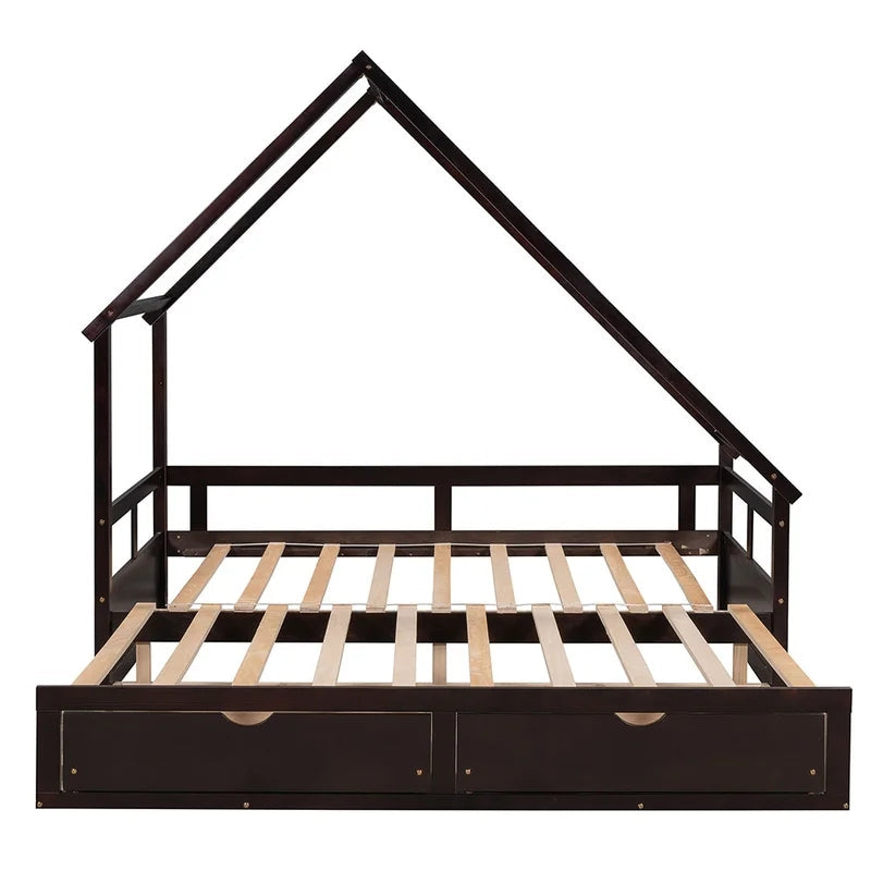 Twin Daybed Wooden House Bed, Espresso