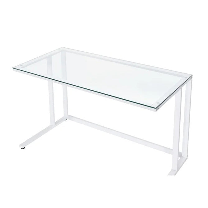 Rectangular Writing Desk, Clear Glass & White Finish