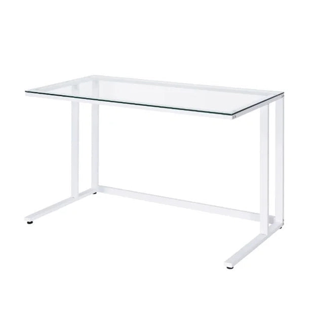 Rectangular Writing Desk, Clear Glass & White Finish