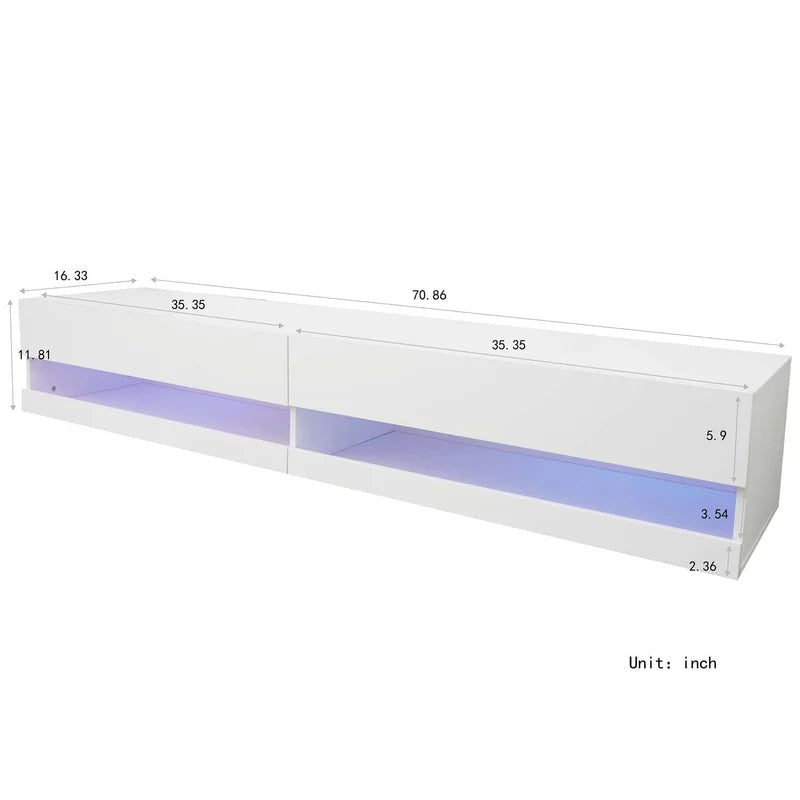 Wall Mounted Floating 80 inch TV Stand with 20 Color LEDs, White