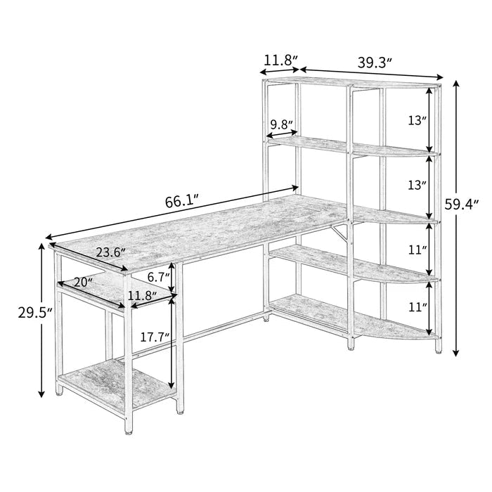 Home Office Computer Desk With 5 Tier Storage Shelves, Brown