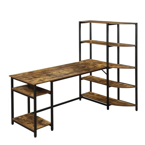 Home Office Computer Desk With 5 Tier Storage Shelves, Brown