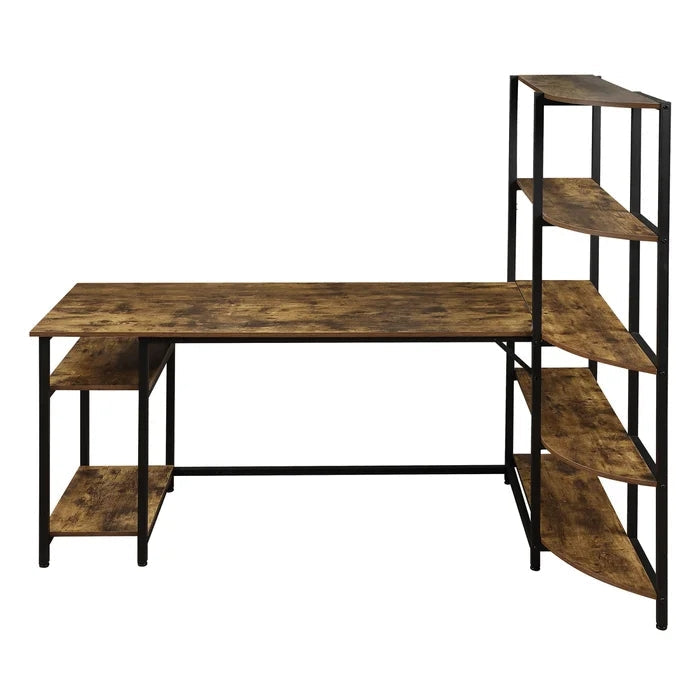 Home Office Computer Desk With 5 Tier Storage Shelves, Brown