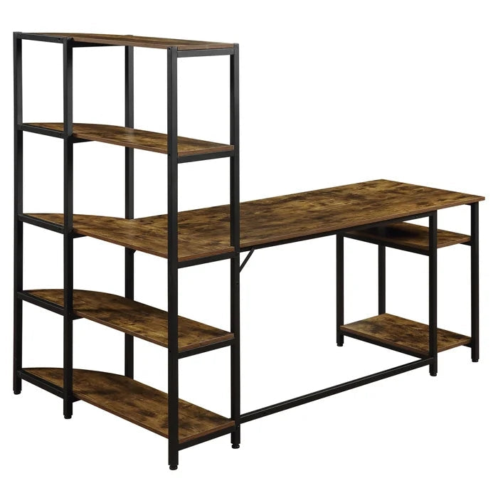 Home Office Computer Desk With 5 Tier Storage Shelves, Brown