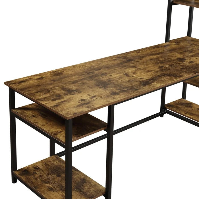 Home Office Computer Desk With 5 Tier Storage Shelves, Brown