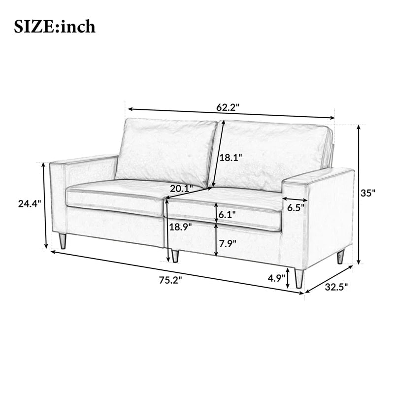 Faux Leather Loveseat Square Arm Sofa, Brown