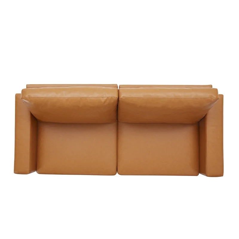 Faux Leather Loveseat Square Arm Sofa, Brown