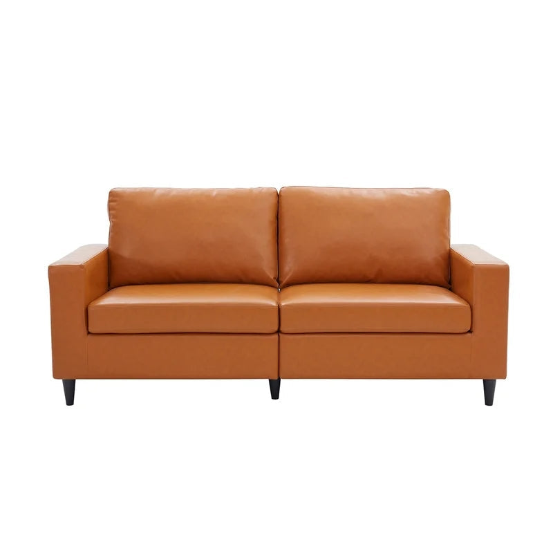 Faux Leather Loveseat Square Arm Sofa, Brown