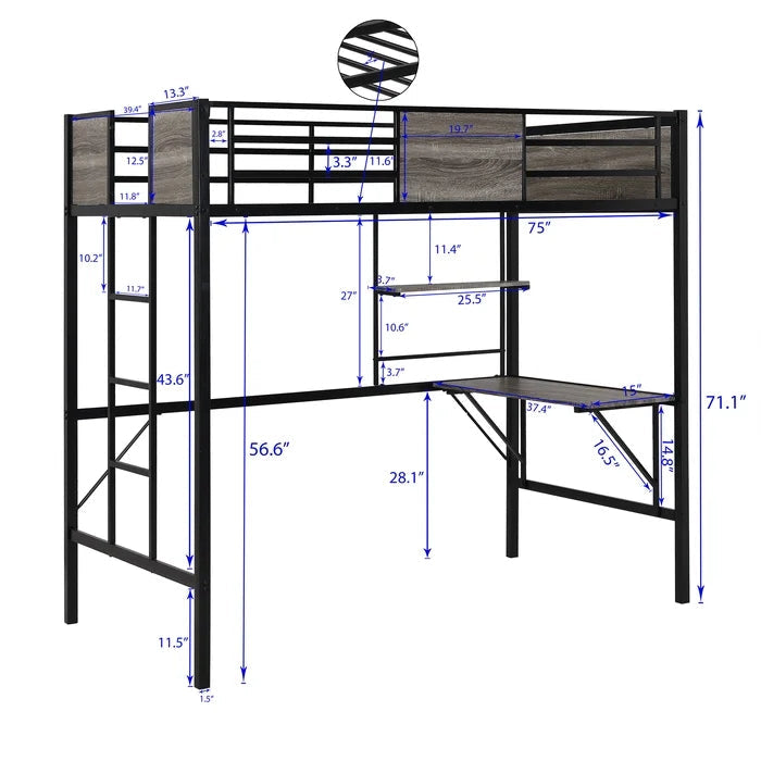 Twin Loft Bed with Built-in-Desk, Gray