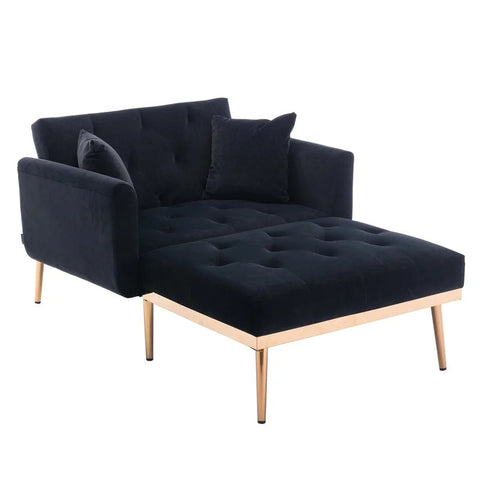 Tufted Velvet Lounge Sofa Chair and Ottoman, Black