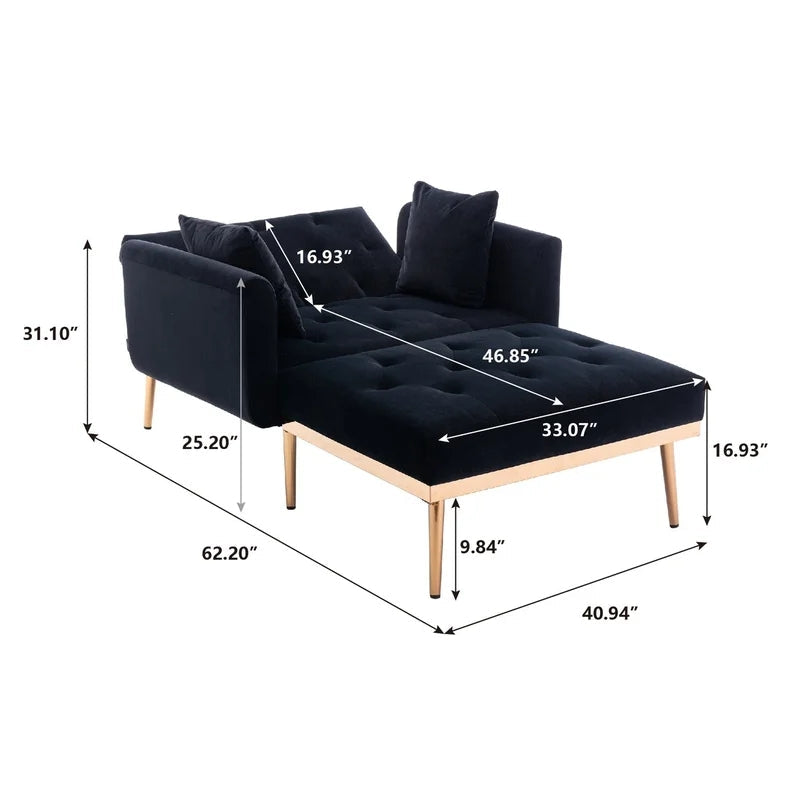 Tufted Velvet Lounge Sofa Chair and Ottoman, Black