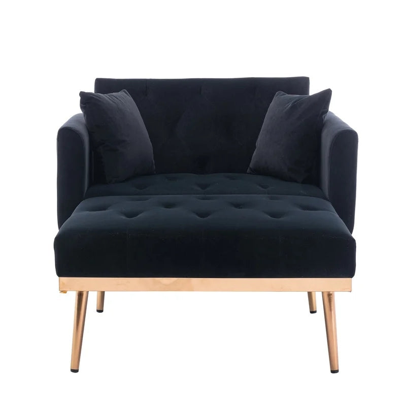 Tufted Velvet Lounge Sofa Chair and Ottoman, Black