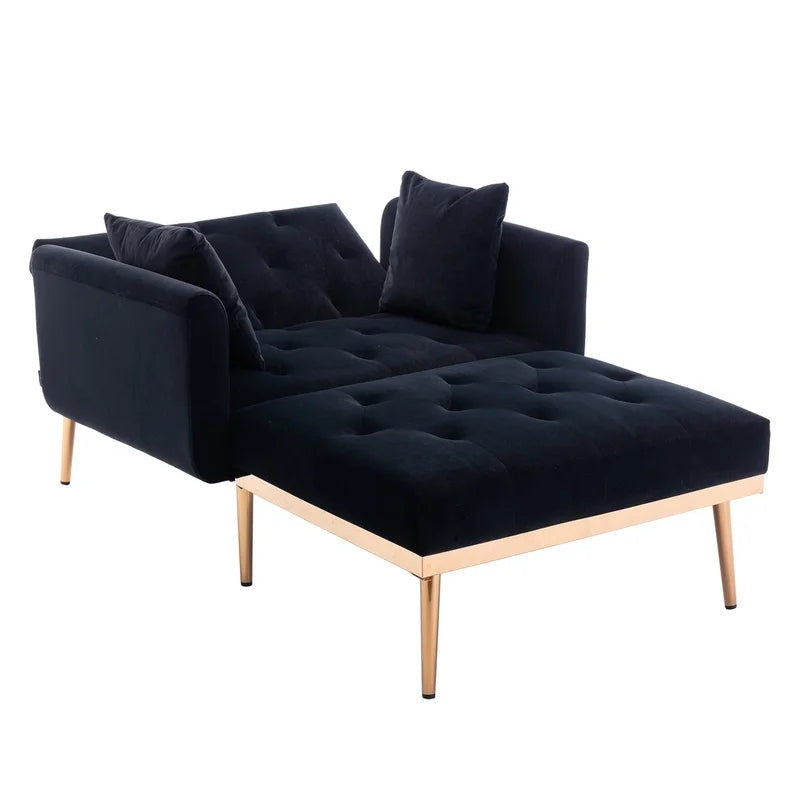 Tufted Velvet Lounge Sofa Chair and Ottoman, Black