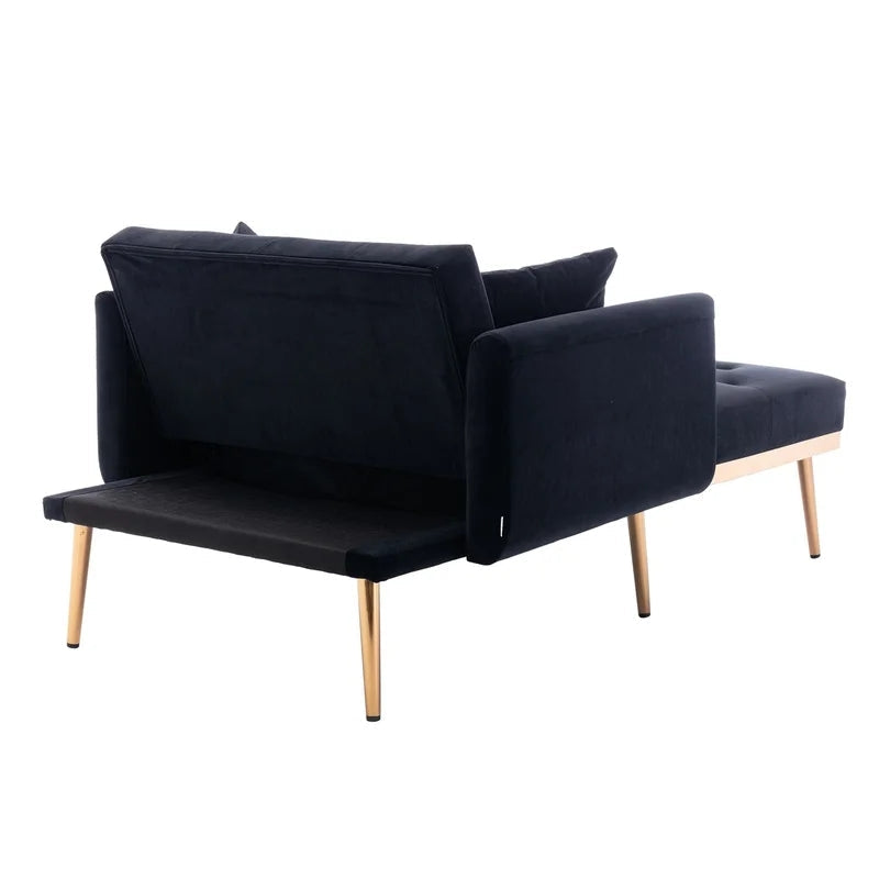Tufted Velvet Lounge Sofa Chair and Ottoman, Black