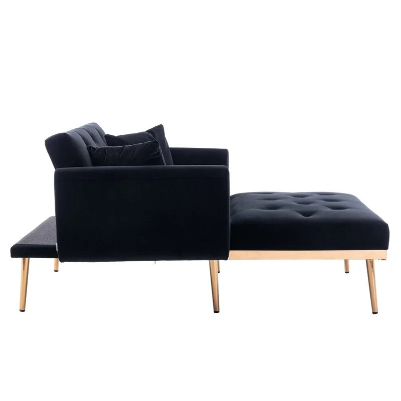 Tufted Velvet Lounge Sofa Chair and Ottoman, Black