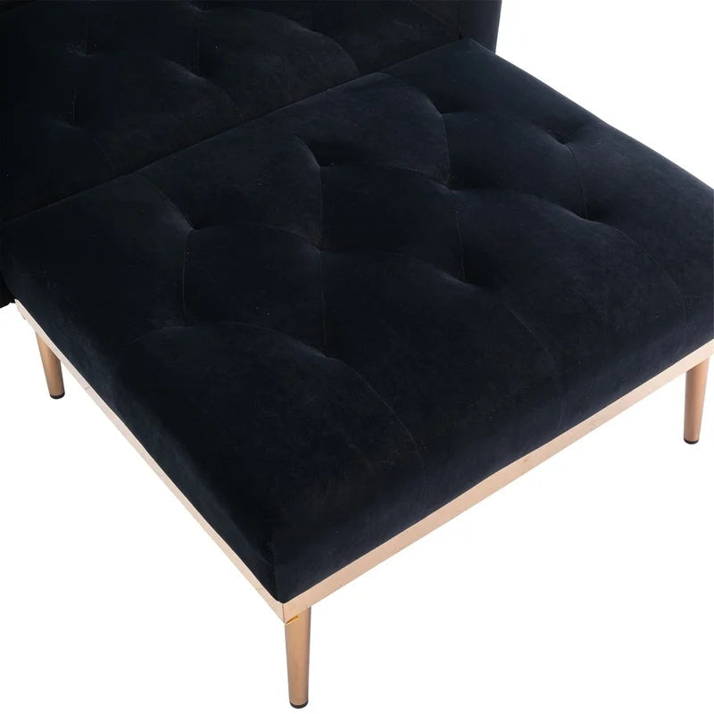 Tufted Velvet Lounge Sofa Chair and Ottoman, Black