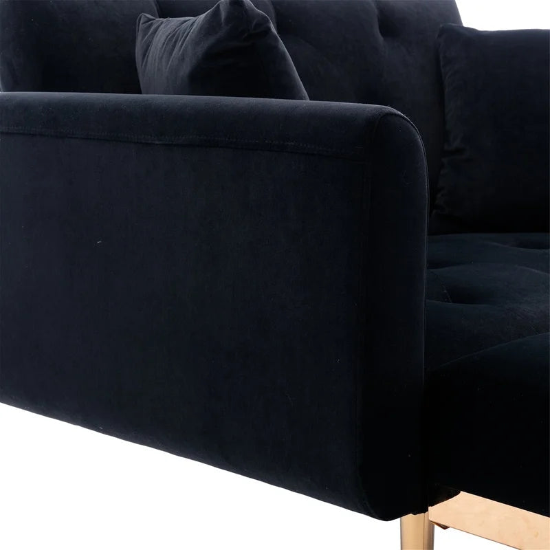Tufted Velvet Lounge Sofa Chair and Ottoman, Black