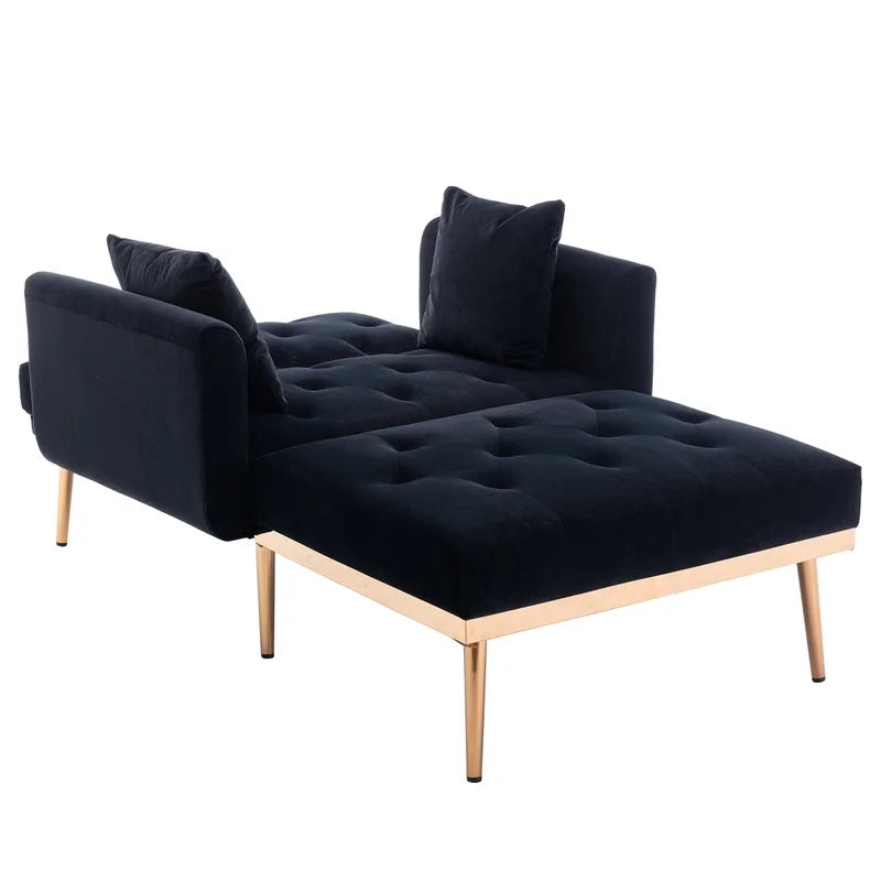 Tufted Velvet Lounge Sofa Chair and Ottoman, Black