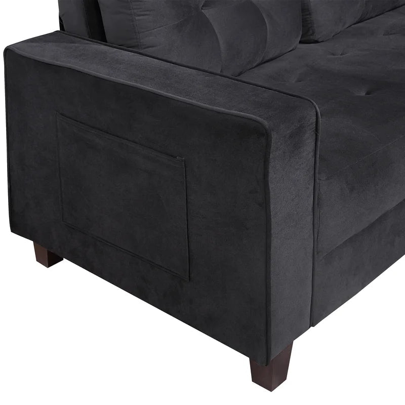 Velvet Square Arm Loveseat Modern Sofa Couch, Black