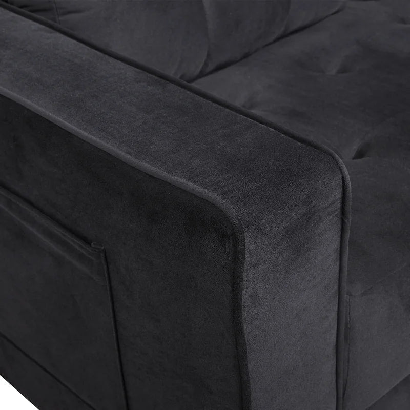 Velvet Square Arm Loveseat Modern Sofa Couch, Black