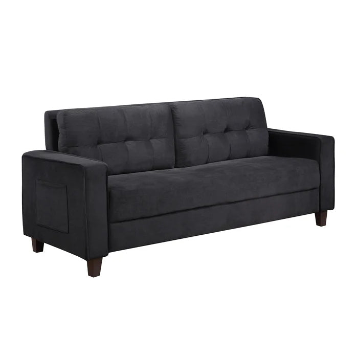 Velvet Square Arm Loveseat Modern Sofa Couch, Black