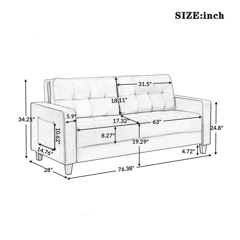 Velvet Square Arm Loveseat Modern Sofa Couch, Black