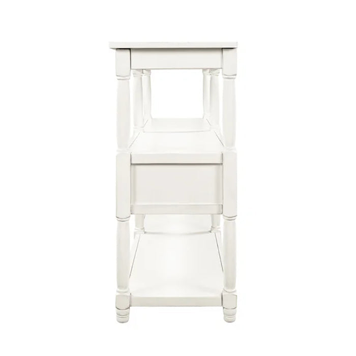 58¡° Rustic Console Table with 3-Tier Shelf and Two Drawers (Antique White)
