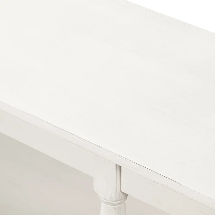 58¡° Rustic Console Table with 3-Tier Shelf and Two Drawers (Antique White)