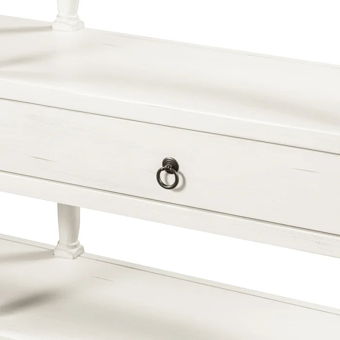 58¡° Rustic Console Table with 3-Tier Shelf and Two Drawers (Antique White)