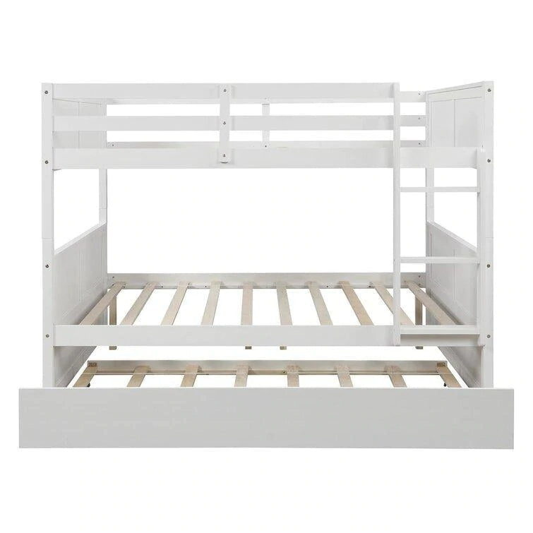 Full over Full Bunk Bed Convertible 2 Platform Beds with Trundle, White