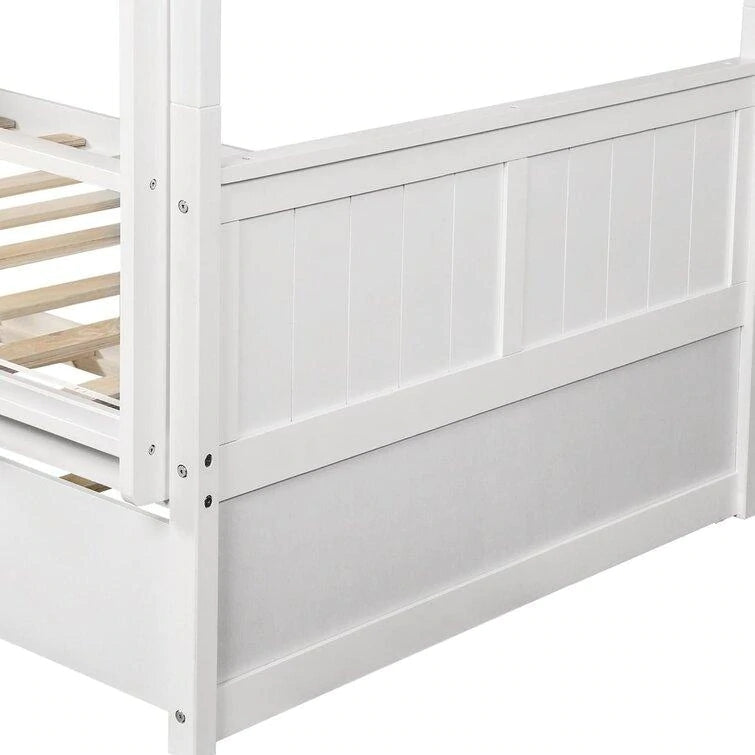 Full over Full Bunk Bed Convertible 2 Platform Beds with Trundle, White