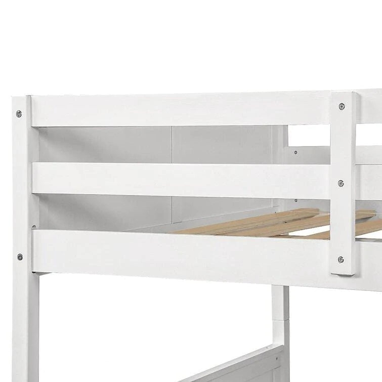 Full over Full Bunk Bed Convertible 2 Platform Beds with Trundle, White