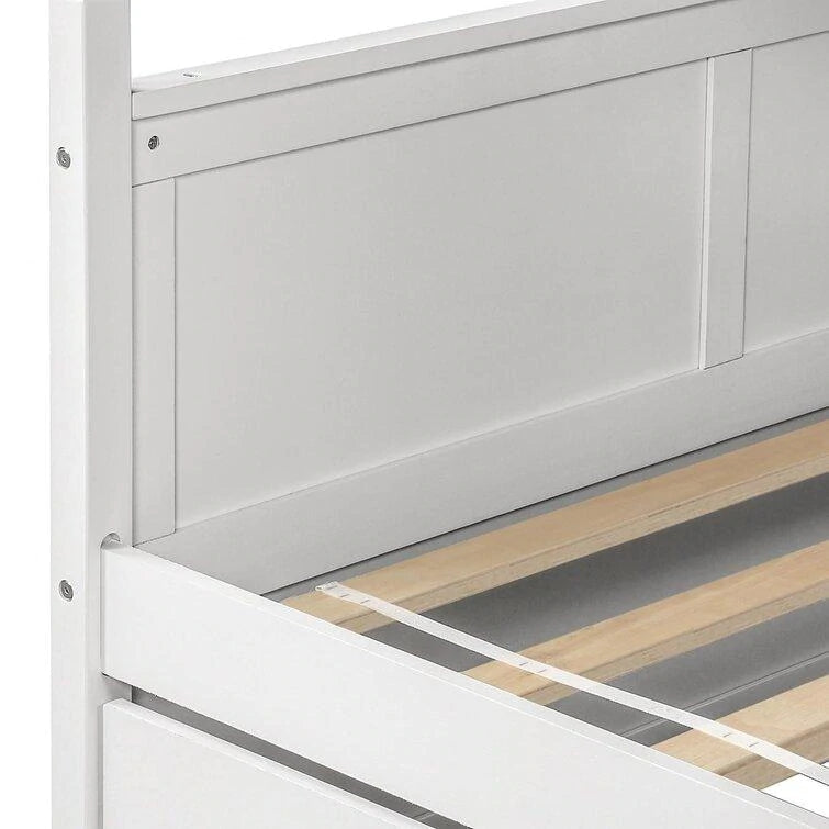 Full over Full Bunk Bed Convertible 2 Platform Beds with Trundle, White